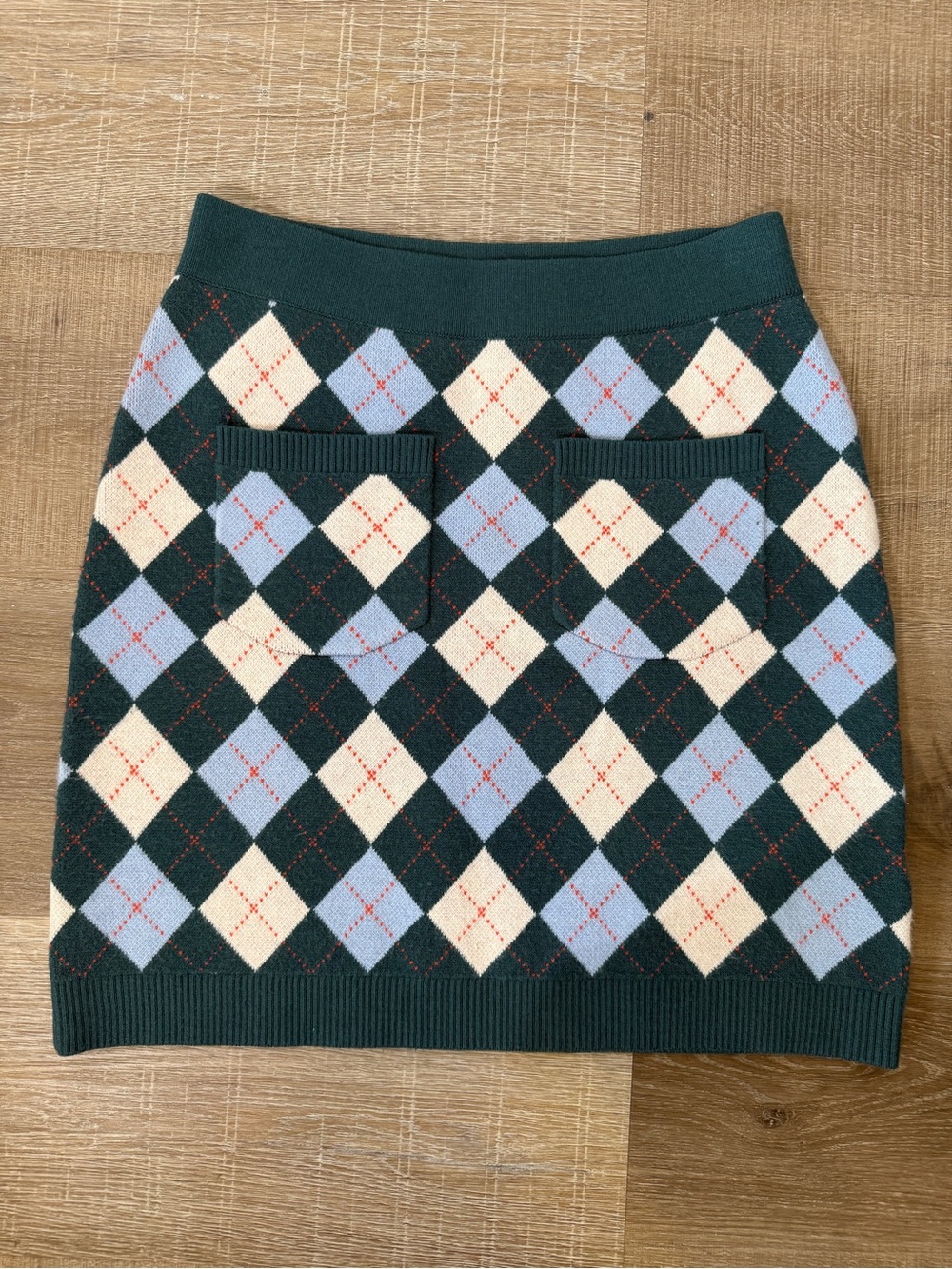 Free People Viola Argyle Sweater Skirt Size S Green Knit Mini Skirt